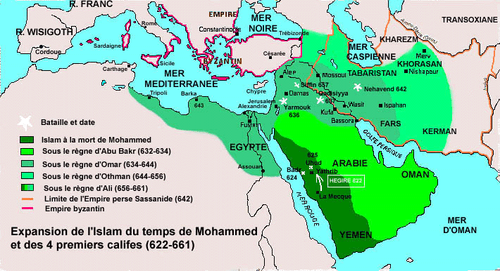 Expansion de l'Islam sous Muhammad et les 4 premiers Califes